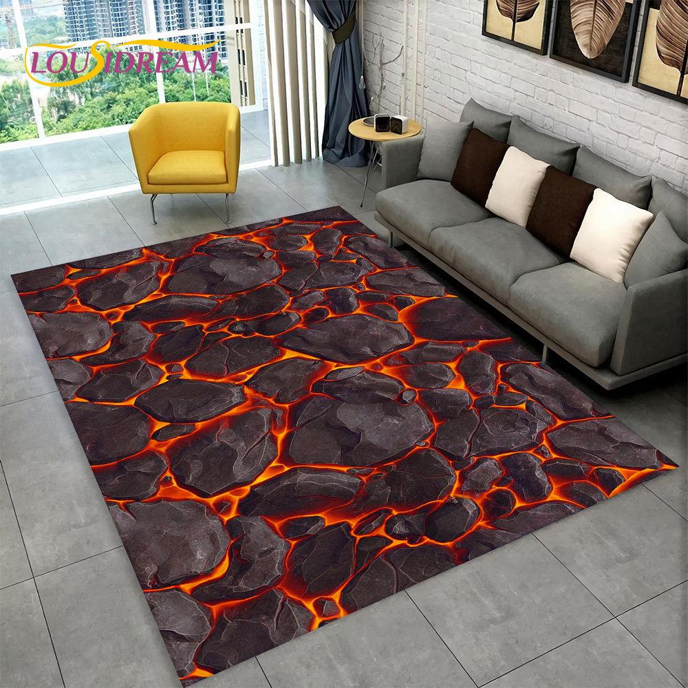 3D Volcano Lava Magma Area Rug Large,Carpet Rug for Living Room Bedroom Sofa Doormat Decoration,Kid Play Non-slip Floor Mat Gift