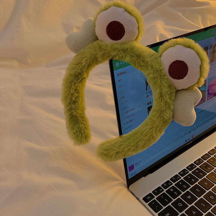 Lady Frisch und Niedlich Gesicht Haarband Netzrot Cartoon Lustig Plüsch Stirnband Kleiner Frosch Haarschmuck