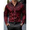 New Western Style Cow Head Five Pointed Star Arrow Retro Printed Men's Lapel Casual Long Sleeved Shirt