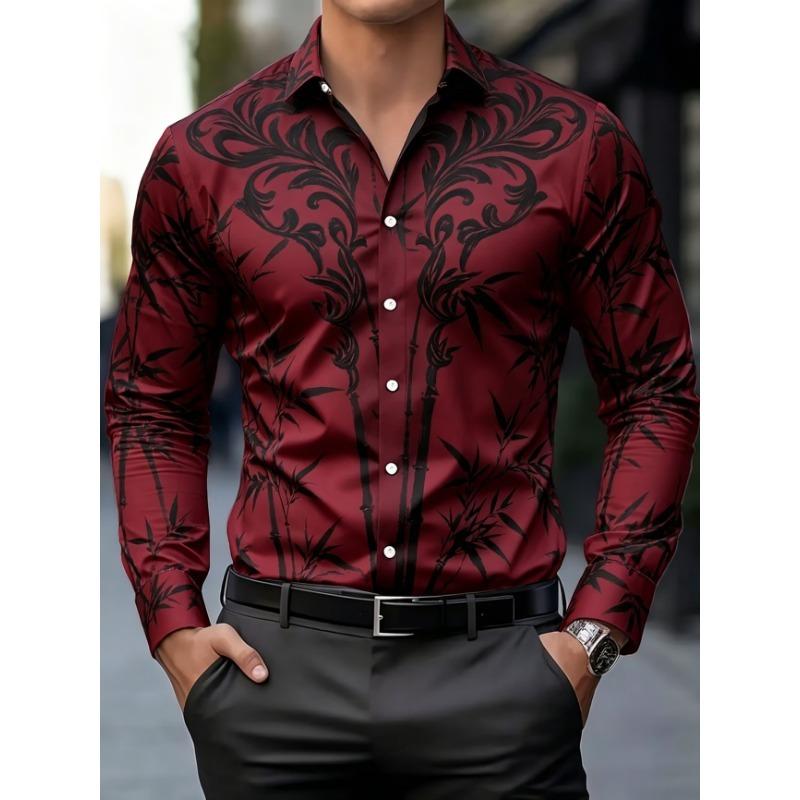 New Western Style Cow Head Five Pointed Star Arrow Retro Printed Men's Lapel Casual Long Sleeved Shirt
