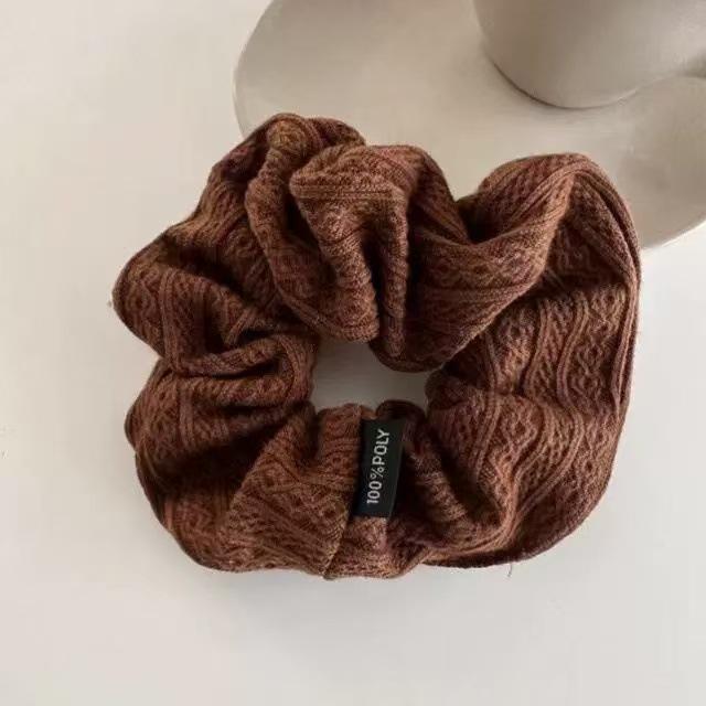 Retro Ethnic Knitted Brown Scrunchie - Versatile Korean Hair Accessory