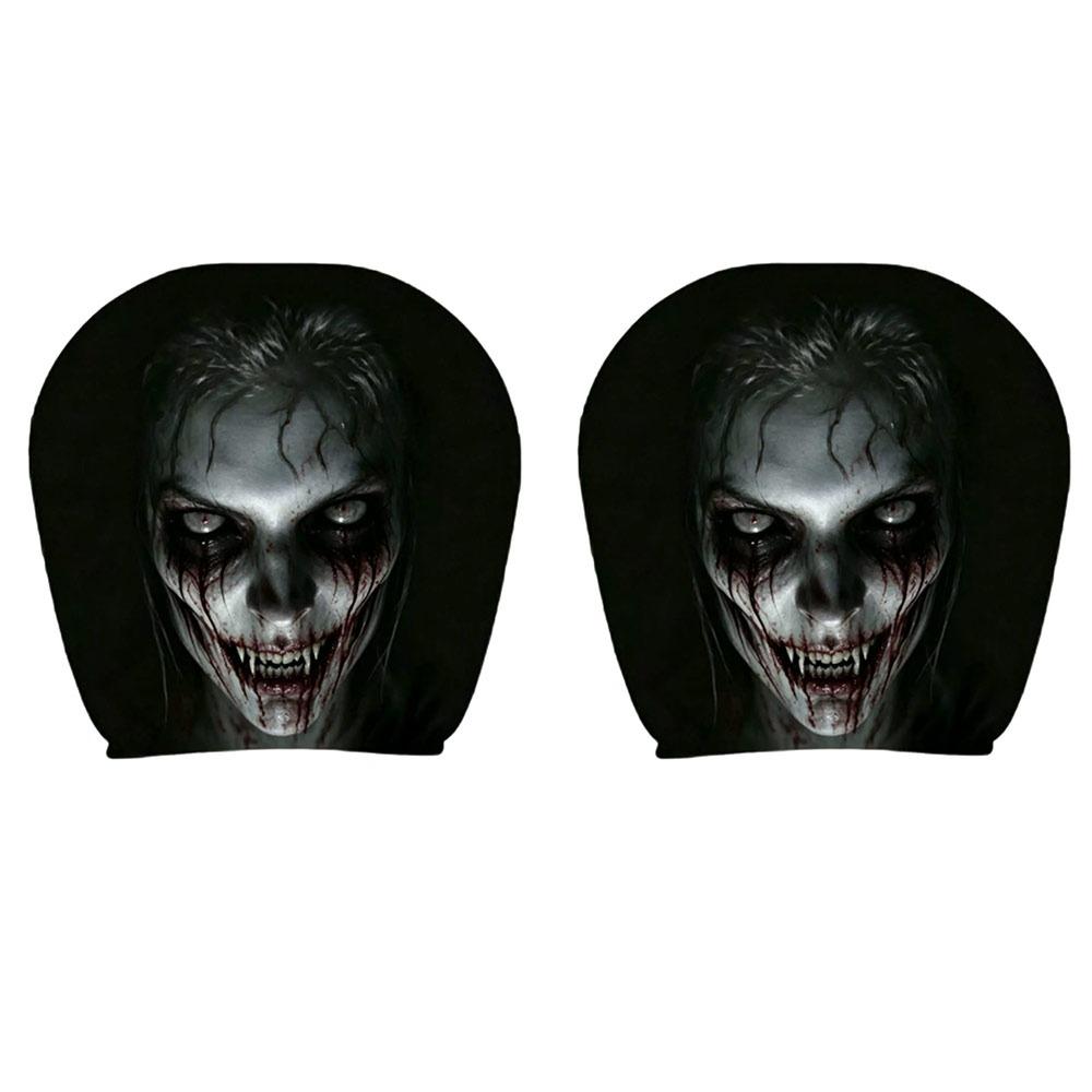 2Pcs Black Car Seat Cover Scary Face Printing Car Headrest Protector Car Headrest Cover Halloween
