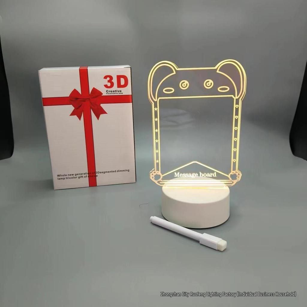 3D Night Light with Solid Wood Base - Erasable Luminous Acrylic Message Board
