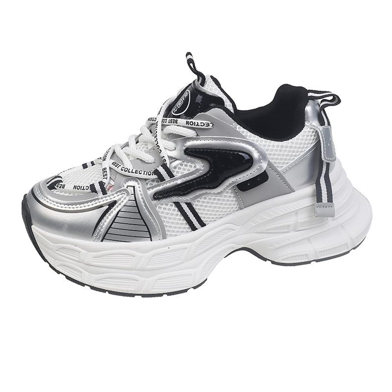 

Маленькие женские осенние новые модели на толстой подошве увеличивают рост, новые дышащие спортивные для отдыха 40 белый