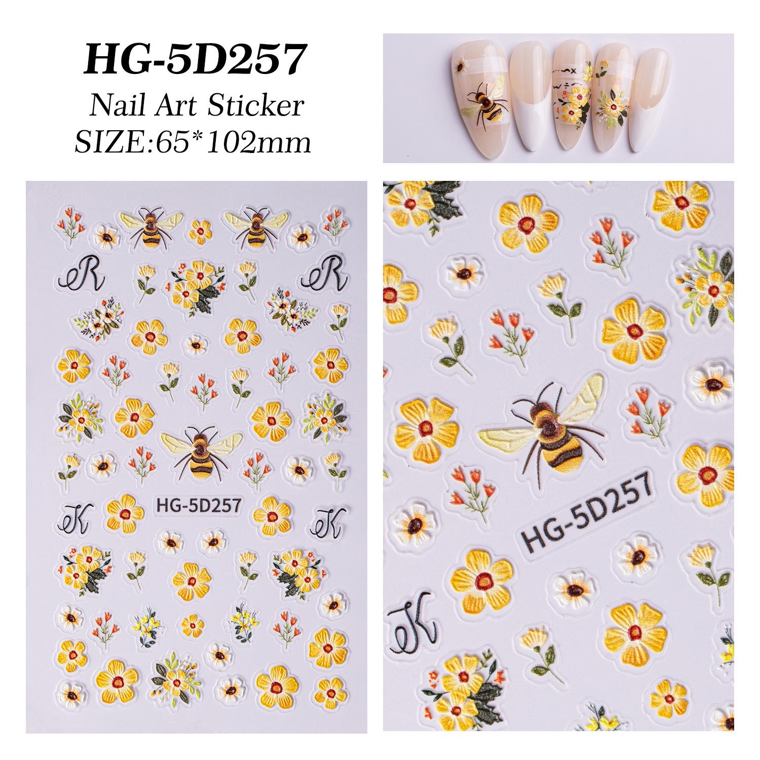 

5D Embossed Sunflower Bee Nail Stickers - Three-Dimensional Embroidery Style