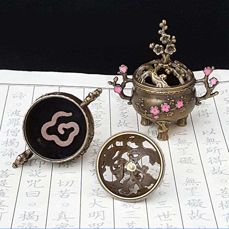 Mini Pflaumenblüten Glücks-Räuchergefäß Metall Lotus Räuchergefäß Schale Räucherstäbchenhalter mit Griff Yoga Meditation Heimdeko