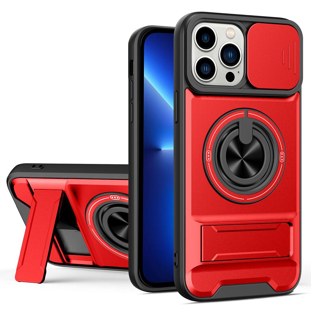 For iPhone 13 Pro Case Compatible with MagSafe Ring Holder Foldable Kickstand TPU PC Phone Cover with Camera Lens Slider