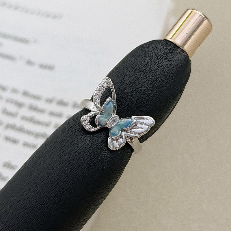 Mädchen Traum Dreidimensionale Schmetterling Farbverlauf Blau und Weiß Emaille Farbe Zir*****Stift Ring Nische Design Stapelring