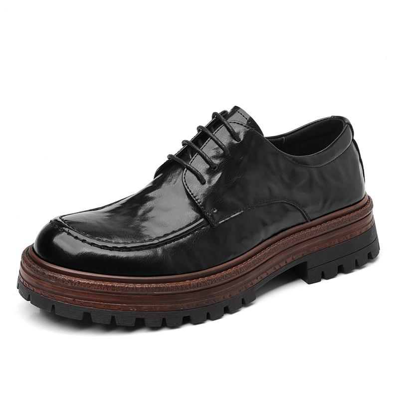 Business Formal Wear Low-top Platform Shoes Men Solid Color British Casual Leather Shoes Male Spring Autumn New Derby Shoe Man
