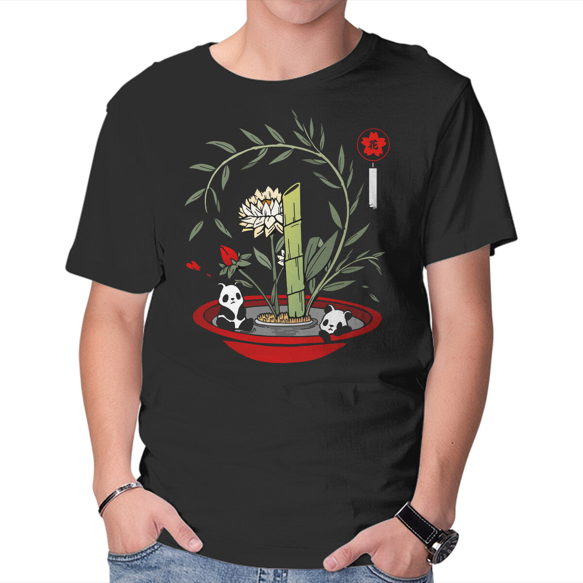 Unisex Crew Neck T-Shirt Ikebana Panda Graphic Short Sleeve Casual Tee XXXXL