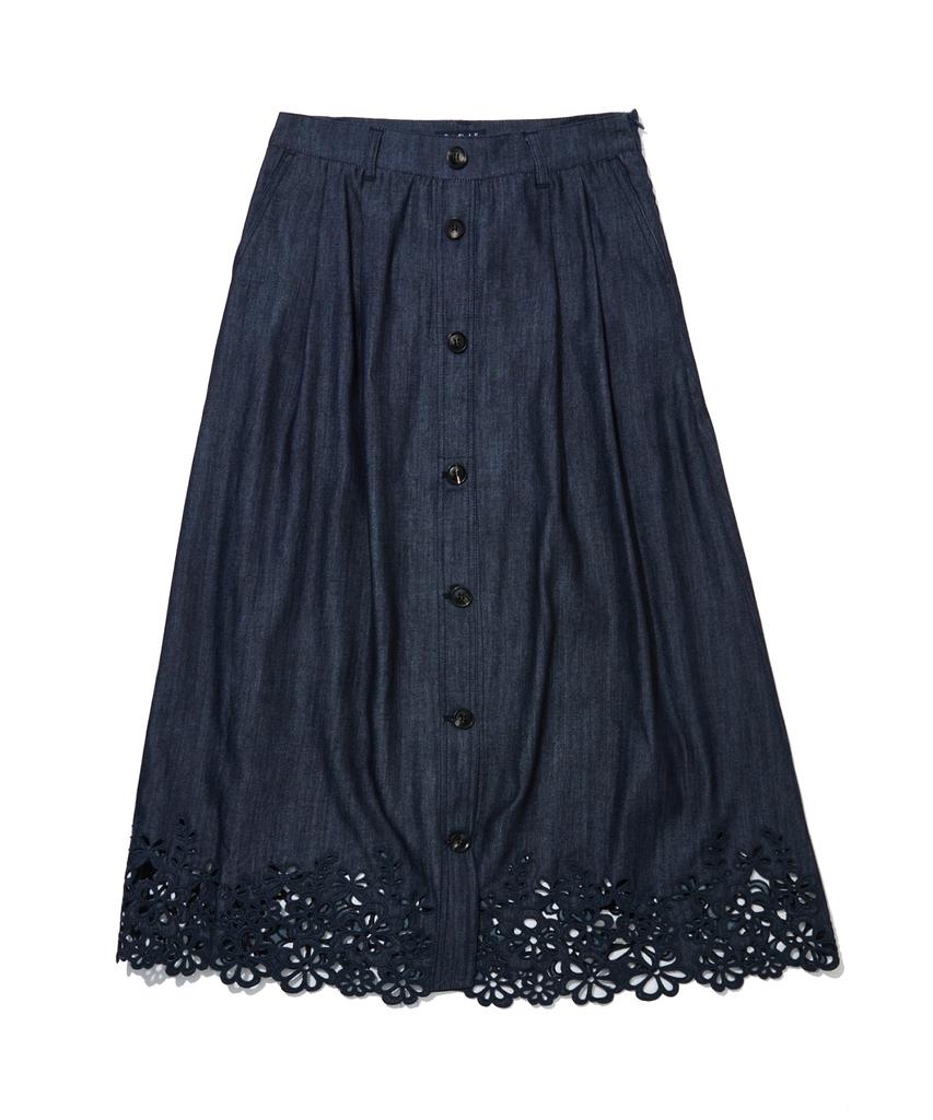 Penfield Laser Cutting Embroidery Skirt Indigo_Fs2Ws43F