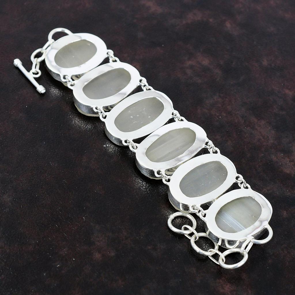 Selenit Druzy Armband 925 Sterling Silber Armband Edelstein Schmuck handgefertigt verstellbare Kette Armband Geschenk für Mädchen Heilstein Schmuck