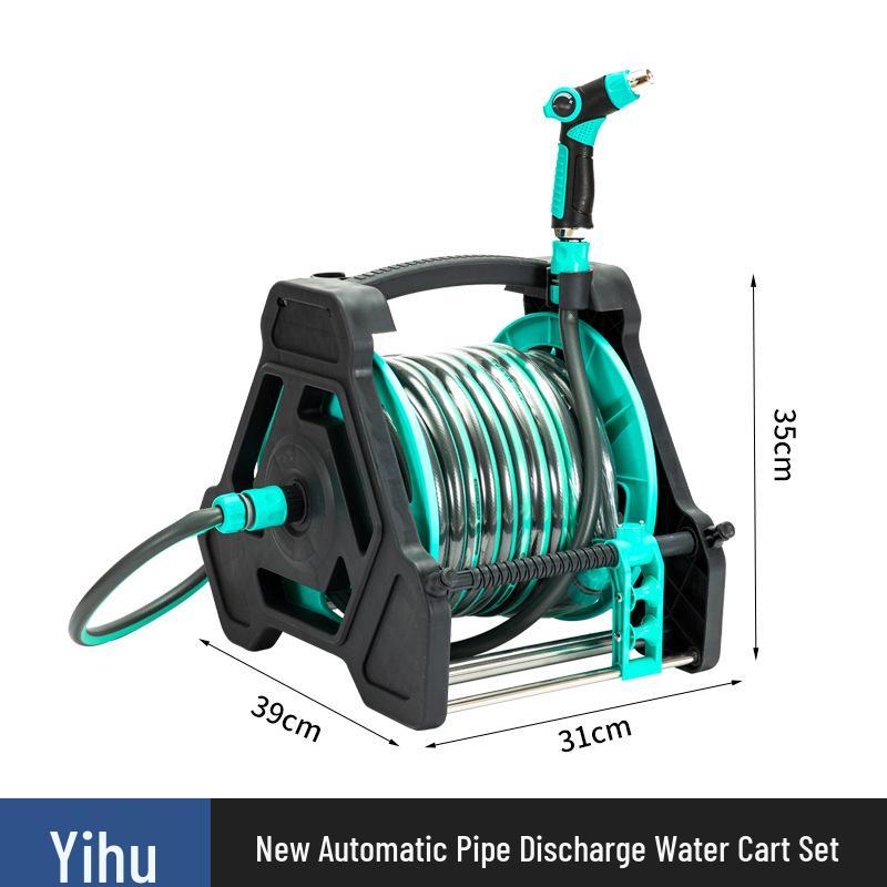Dual-Function Automatic Hose Reel with Water Gun and Coil Guide for Watering and Car Wash 10 meters