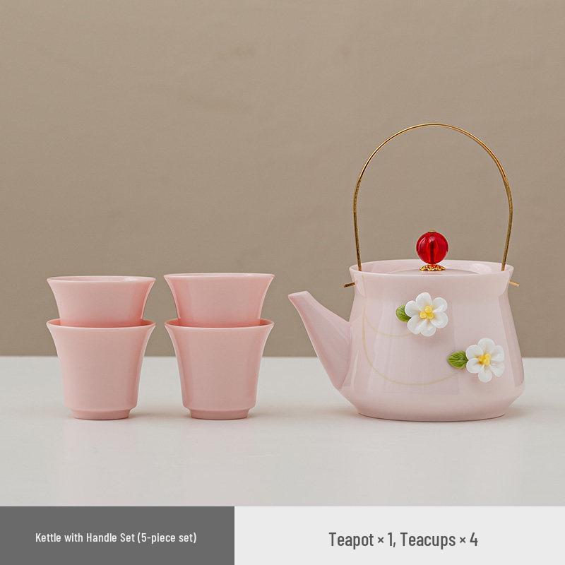 

Women s Pink Ceramic Gongfu Tea Set with Teacup, Saucer, and Floral Handle Pot Internet Celebrity Style