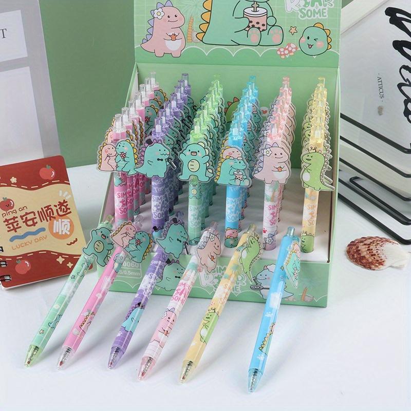 48pcs Cartoon Gel Pen Cartoon Dinosaur Stickers Creative Ink Gel Pen Cartoon Promotional Gifts Office Supplies, Creative 0.5 Black School Statione
