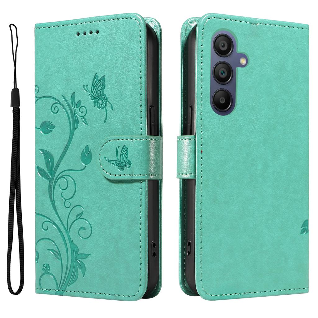 For Samsung Galaxy A17/A26 5G/A16 5G/A16 4G PU Leather Cases Flower Pattern Wallet Stand Phone Cover with Strap