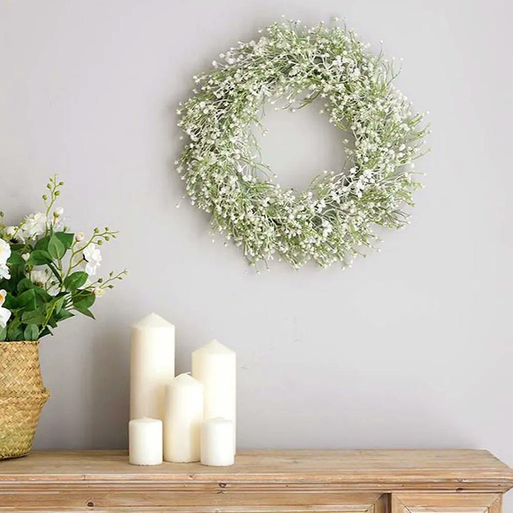 Gypsophila Artificial Plants Wreath DIY Simulated Garland Non-fading Door Hanging Decor Gift 40cm for Wall Door Fireplace Garden