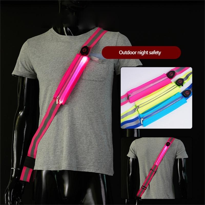 Wiederaufladbarer USB LED Reflektierender Gürtel Schärpe Verstellbare Länge Laufgürtel