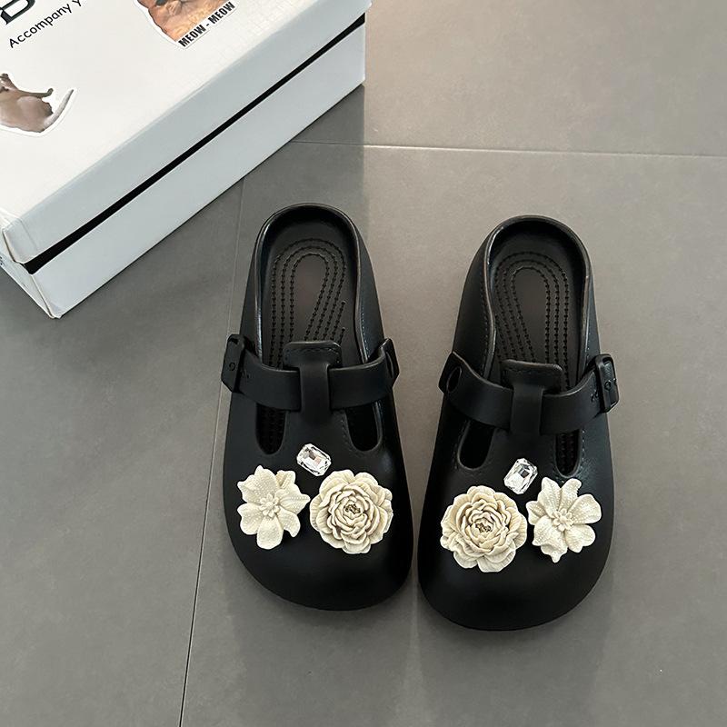 Flowers Cute Cartoon Girl Bag Head Slippers Summer Fashion Casual Camellia Outside the Beach Thick Bottom Cool Slippers