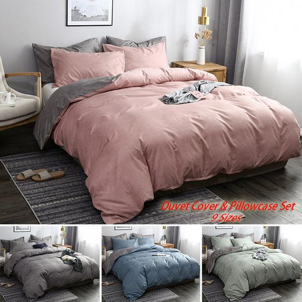 4 Colors Minimalism Bed Duvet Cover & Pillowcase Set Solid Soft Home Daily Comforter Cover Set