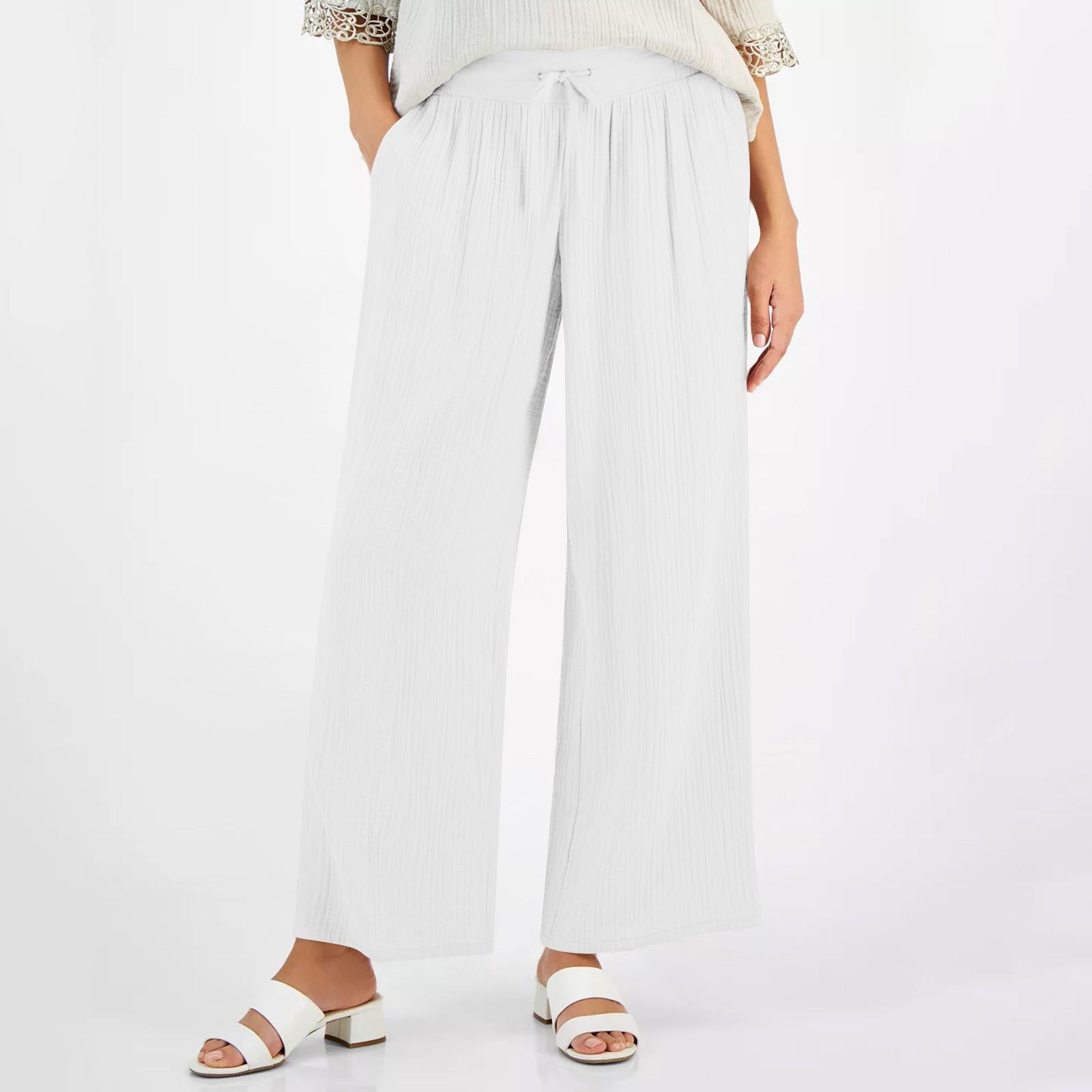 

Женские повседневные брюки, однотонные брюки с эластичной резинкой на талии и карманами XL белый