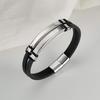 Simple Stylish Smooth Wristband With Engraved Letters Made Of Stainless Steel Double-layer Woven Leather Bracelet