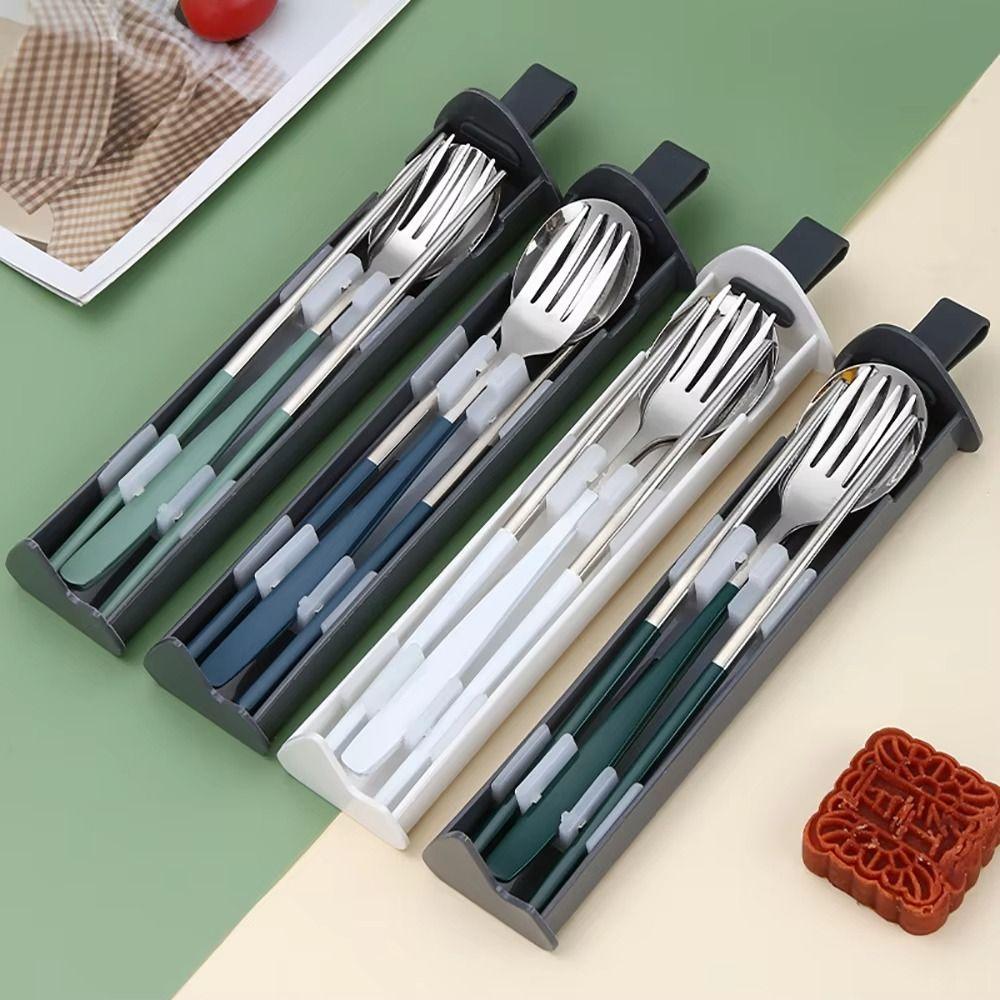 2/3Pcs Pull-out Cutlery Box Stainless Steel Tableware Set  Travel Use