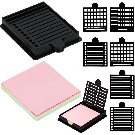 Sticky Note Stencil, Sticky Note Stencil and Holder, Post It Stencils, with Five Different Stencil, for Room and Office Desk Organizer, for 3x3 Inch