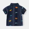 Children's Clothing Summer Cartoon Dinosaur Print Boys' Polo Shirt Kidsren's Casual Lapel Pique Cotton Baby Short-Sleeved Top
