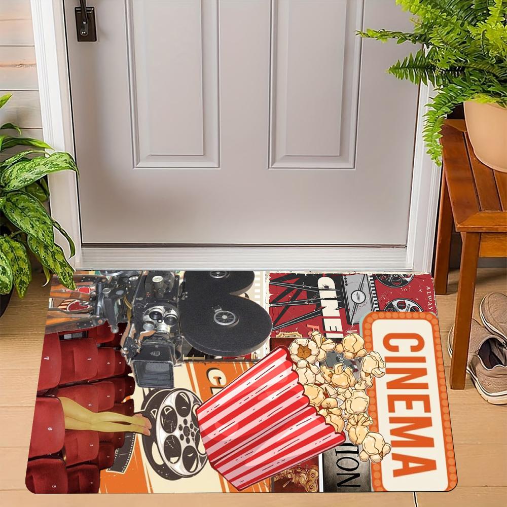 Cinema Theme Door Mat Various Styles With Vintage Popcorn Movie Ticket Film Camera Clapper Board Art Designs Rug For Home Decor