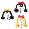 Yarn Wig Cat Hat Double Braids Pet Wig with Cute Bow Bendable Cat Wig with Adjustable Elastic Rope for Cats And Small Dogs Photo Prop Party Costume