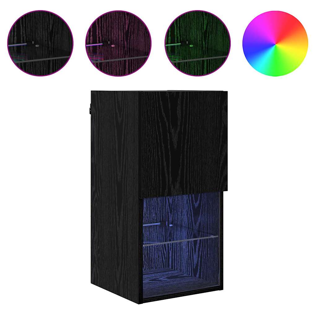Wall Mounted TV Cabinet Black Oak Effect Particleboard
