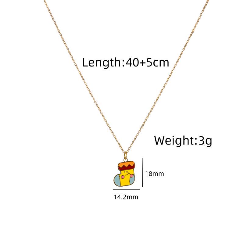 Titanium Steel 14K Gold Santa Claus Pendant Necklace - Cute Cartoon Christmas Series