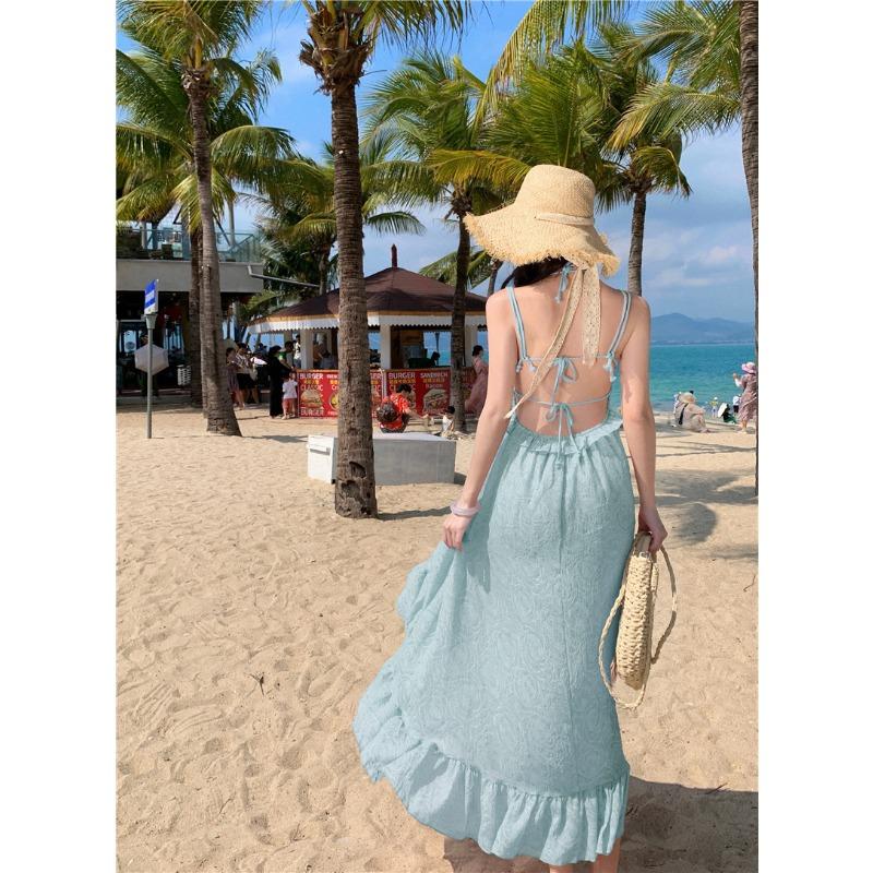 Γυναικεία Καλοκαιρινά Vintage Μονόχρωμα Ακανόνιστα Φορέματα Διακοπών με Ιδιότροπο Χαλινό