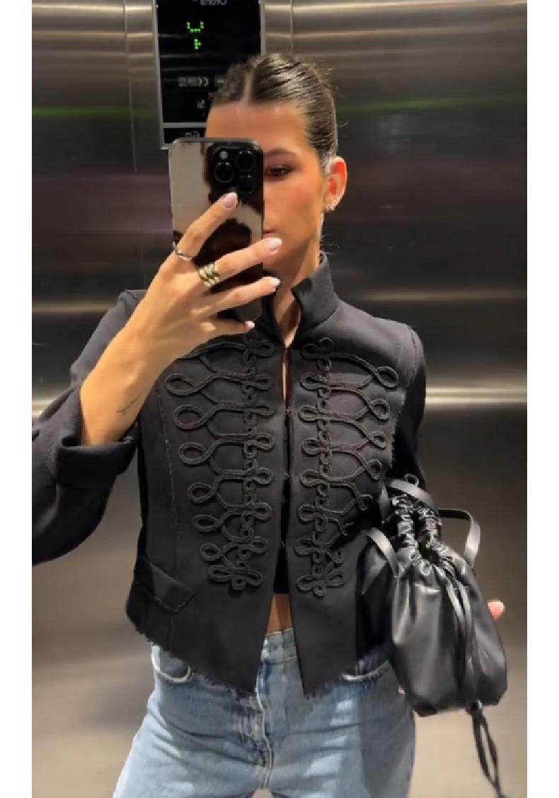 

European & American Retro Style Black Embroidered Short Jacket for Women (2026) Small чорний