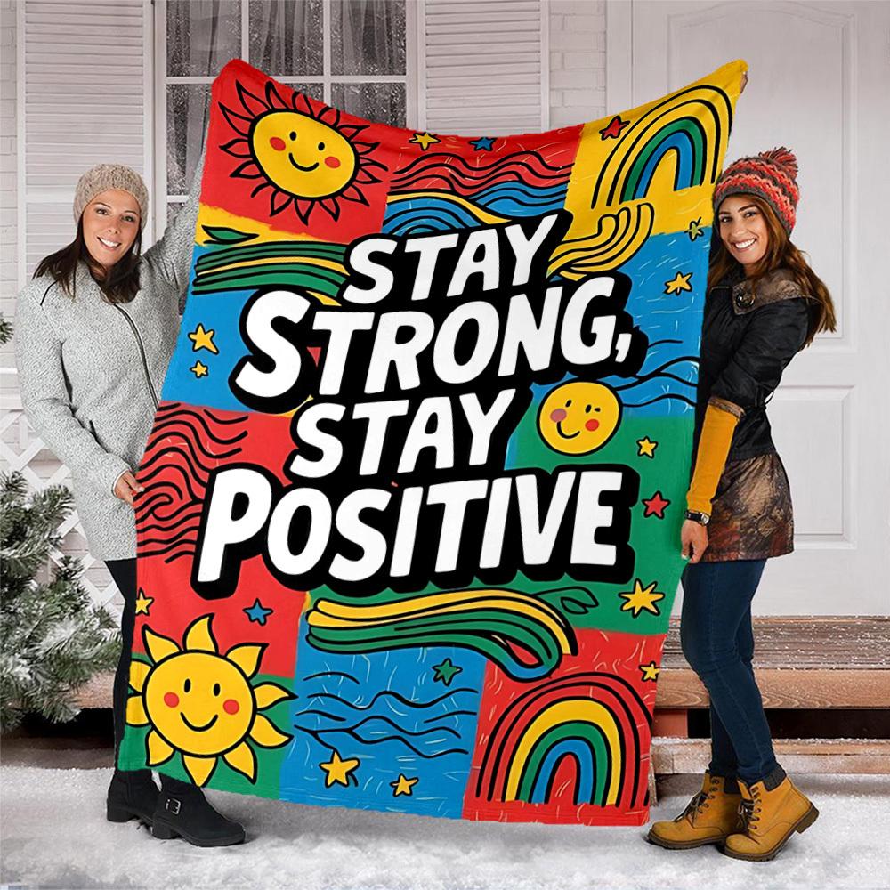 1pc Stay Strong Positive Poster Outdoor Flannel Blanket Soft All Season Polyester Throw , Perfect for Picnics & Travel , Picnic Accessory