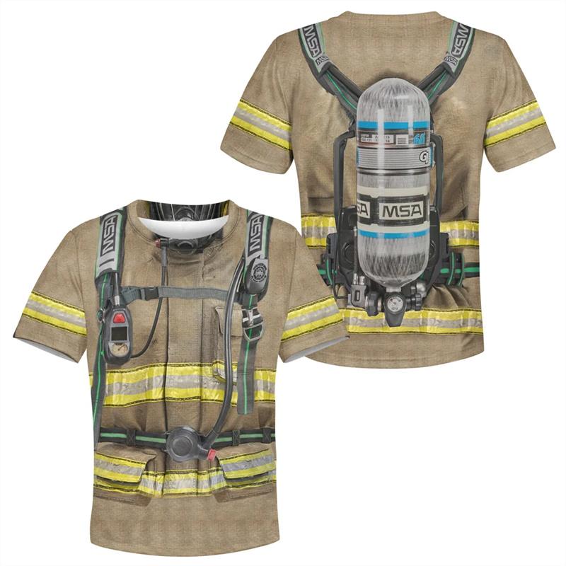 Fashion Firefighter Cosplay T-shirts Summer Trend Short Sleeve Round neck 3D Printed Men's T-shirts Casual Funny Streetwear