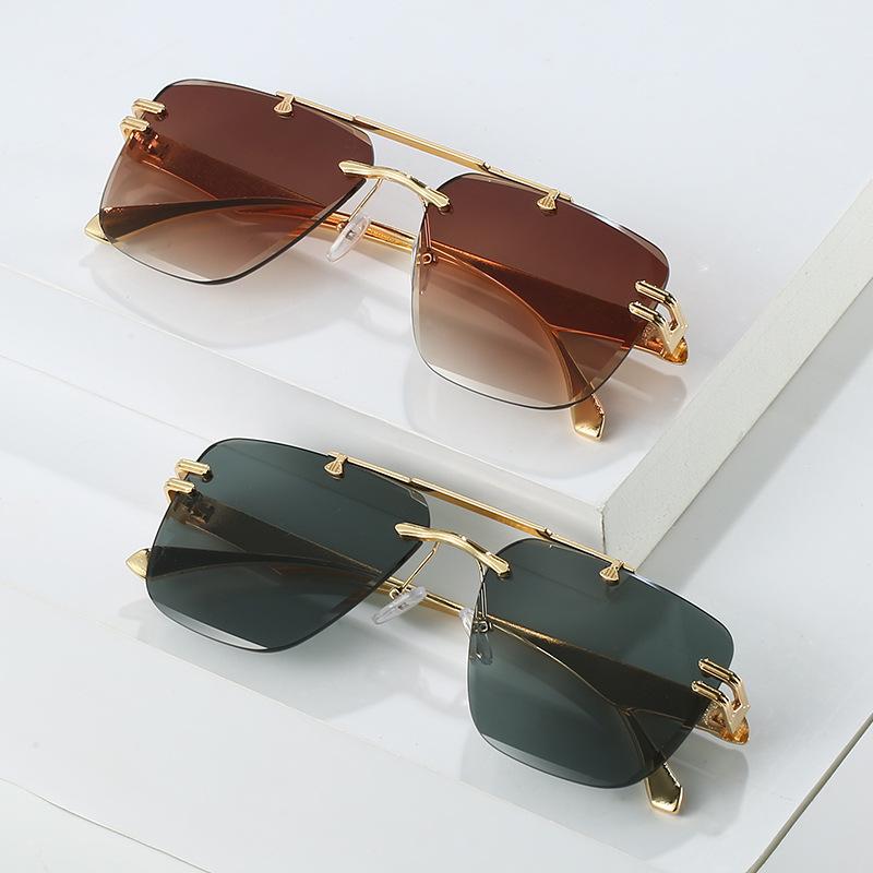 New frameless sunglasses, European and American fashion exquisite double beam trimmed Internet celebrity driving versatile sunglasses