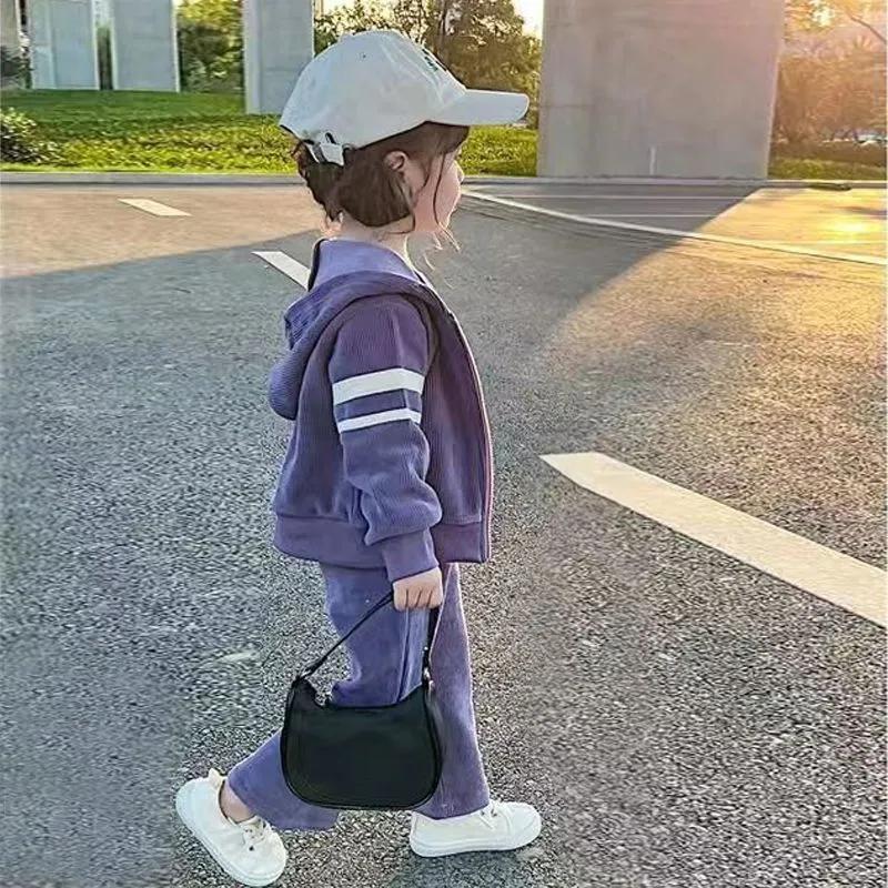 Frühling Herbst Mädchen Kapuzenset Kinder Niedlich Lässiger Anzug Mädchen Einfarbig Oberteile Jogginghose Zweiteiliges Set 3-10 Jahre alt