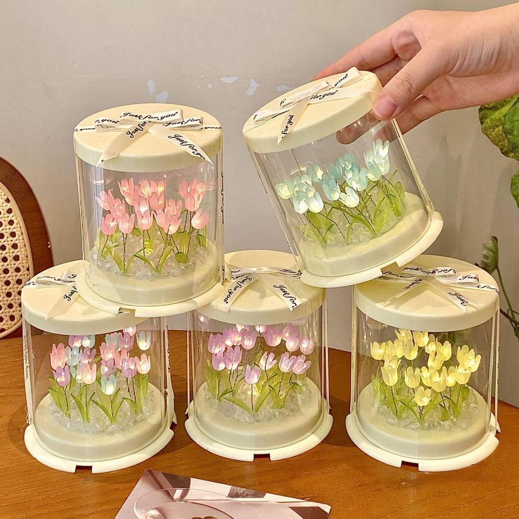 Tulip Flower Cake Box Night Light - DIY Handmade Birthday Gift for Girls & Friends