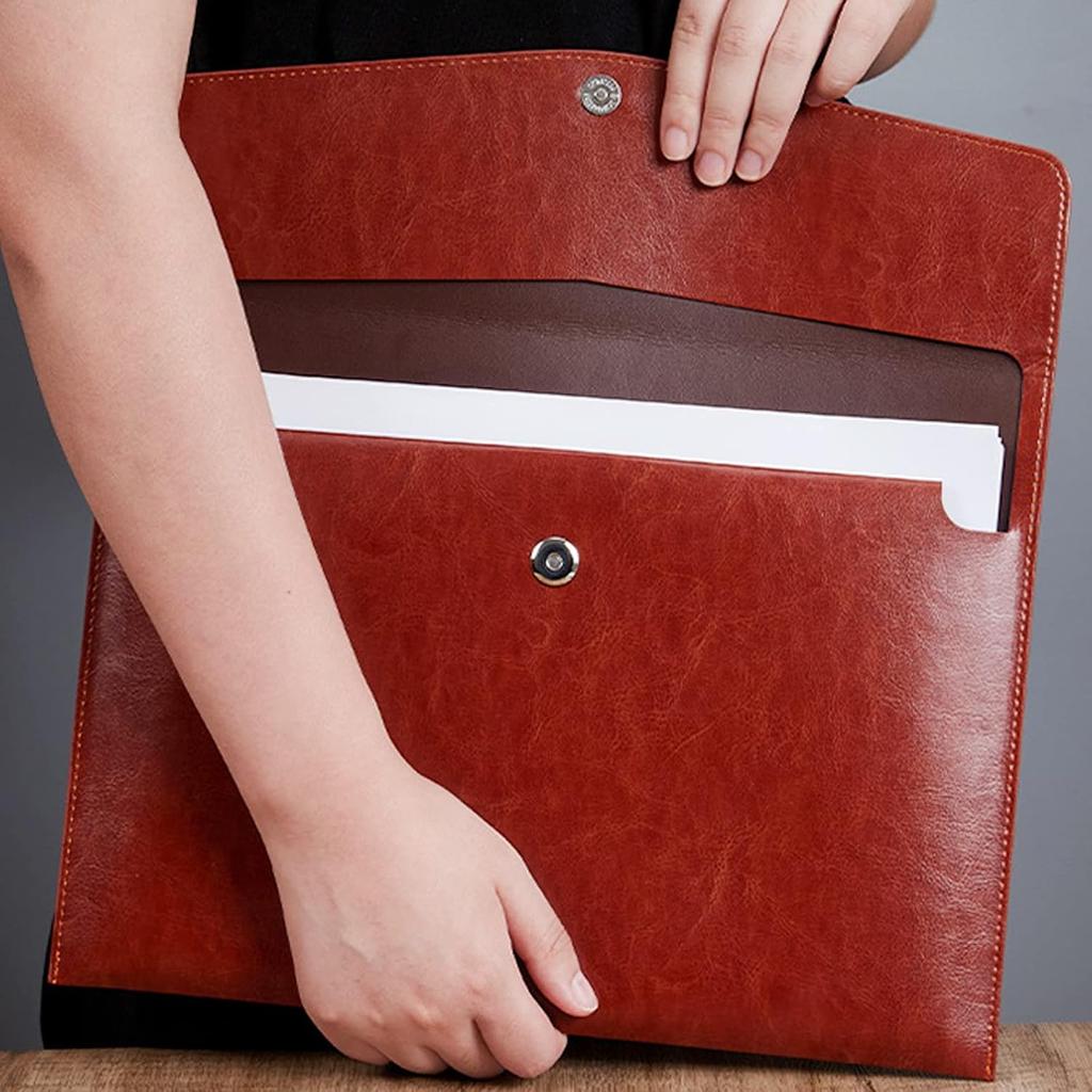 VANRA File Folder Organizer PU Leather File Jackets Document Holder Project Pockets with Magnetic Closure Button and Inner Bag for A4 Letter Size