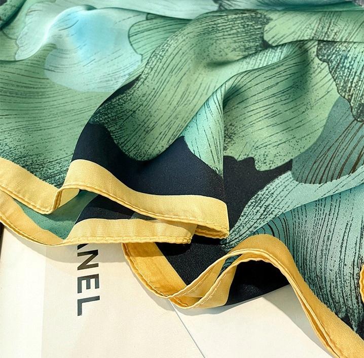 elegant women' large silk scarf as a gift 180x90 green