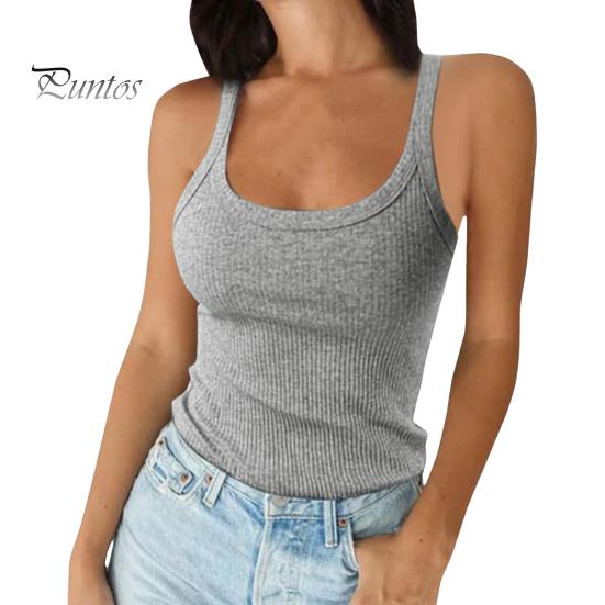 

Женская майка без рукавов с бретельками-спагетти и круглым вырезом, трикотажная майка в рубчик, облегающая базовая рубашка-майка для повседневной носки, пляжа и офиса M серый