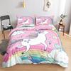 Kawaii Unicorn Colorful Luminous Unicorn Kids Bedding Set For Girls Pink Deluxe Quilt Cover Bedding Set King Queen Quilt Cover