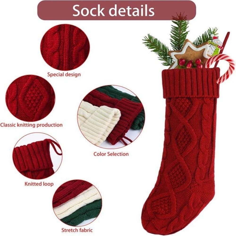 New Knitted Christmas Socking Pendant Rhombic Santa Socks Christmas Decorations Candy Bag 46cm Xmas Hanging Ornaments