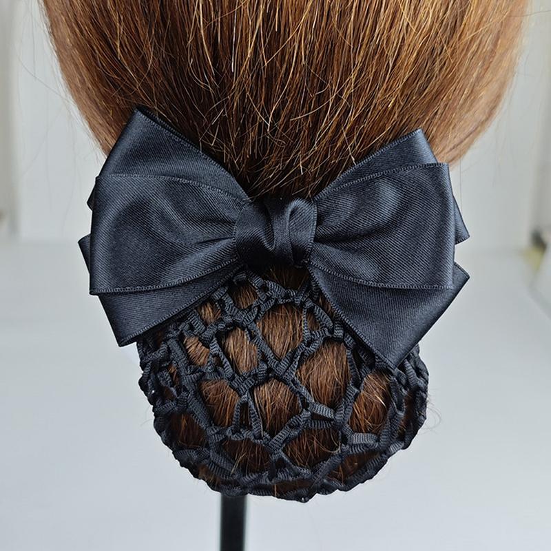 Nurse Stewardess Hair Accessories Bowknot Stripe Net Bun Hair Cover Women Barrette Net Bun Crochet Net Bun Snood