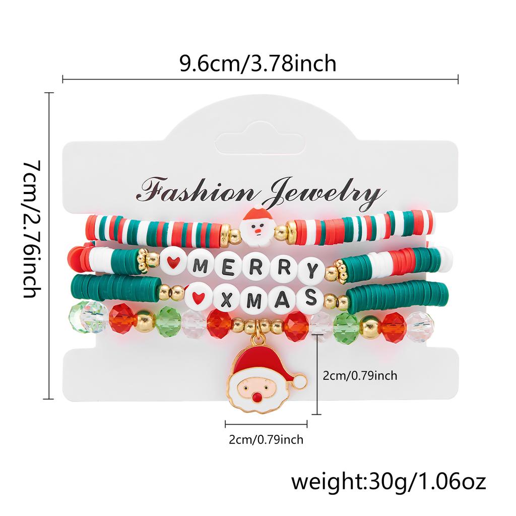 Colorful Beaded Christmas Bracelet Set For Women Men Santa Claus Snowman Snowflake Pendant Bangles New Year Party Jewelry