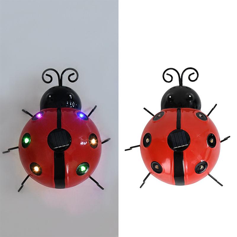 Solar Ladybug Lamp Outdoor Waterproof Garden Statue Wall Hanging LED Solar Powered Light For Garden Lawn Tree Landscape Decor