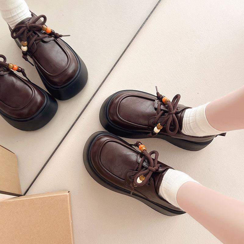 Black Muffin Platform Shoes Women's 2025 Autumn New Models with Skirt Jk Small Leather Shoes Retro British Style Loafers