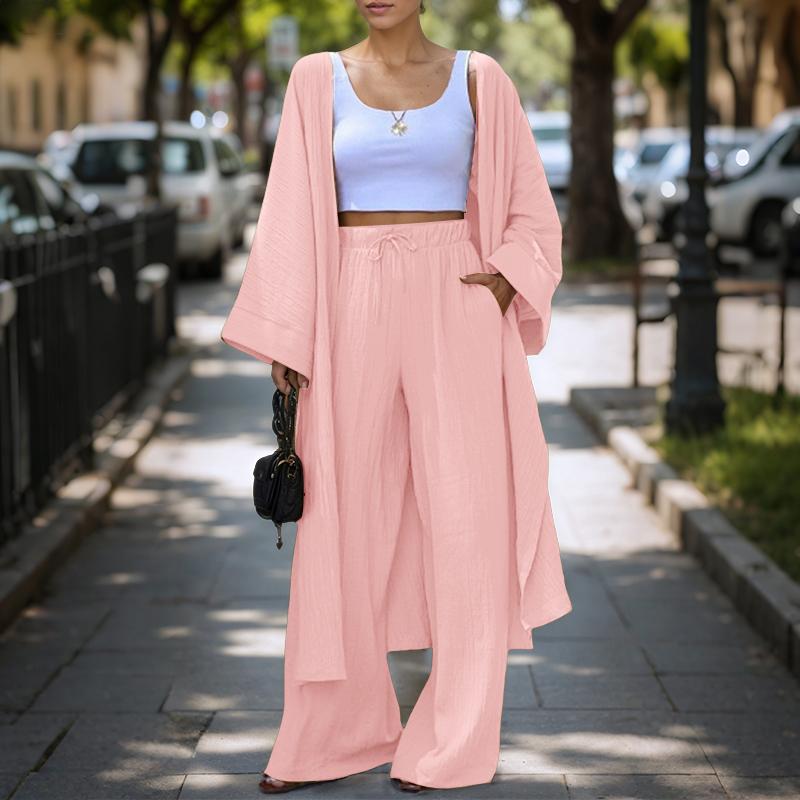 

ZANZEA Женский длинный кардиган-кимоно и брюки, повседневные костюмы-двойки S розовый